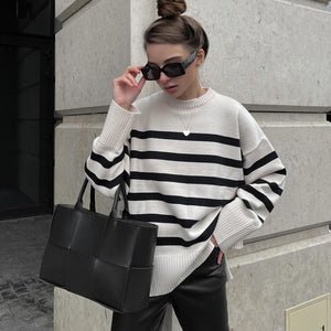 Autumn Striped Knitted Loose Sweater Pullover
