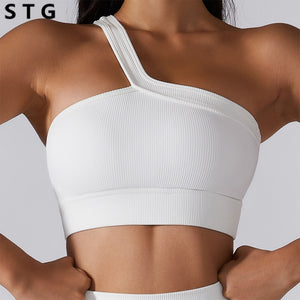 One Shoulder Push-up Gathering Shockproof Bra