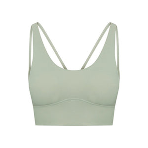 Deep V Neck Sports Bra w/ Back Cross Strap