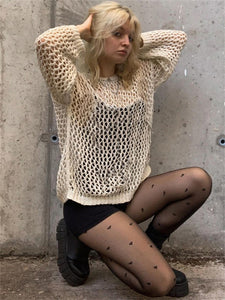 2022 Hollow Out Knit Pullovers Crewneck Vintage