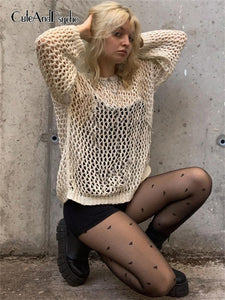 2022 Hollow Out Knit Pullovers Crewneck Vintage