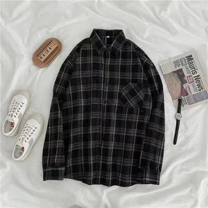Vintage Plaid Shirts Long Sleeve Oversize Button Up