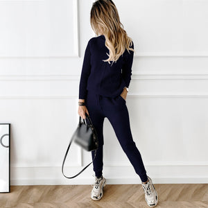 Autumn Tracksuit:Turtleneck Sweater and Elastic Trousers
