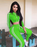 Casual 2 Piece Set Tracksuit:  Side Striped Cropped Tops and Joggers