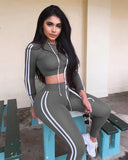 Casual 2 Piece Set Tracksuit:  Side Striped Cropped Tops and Joggers