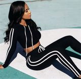 Casual 2 Piece Set Tracksuit:  Side Striped Cropped Tops and Joggers