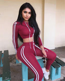 Casual 2 Piece Set Tracksuit:  Side Striped Cropped Tops and Joggers