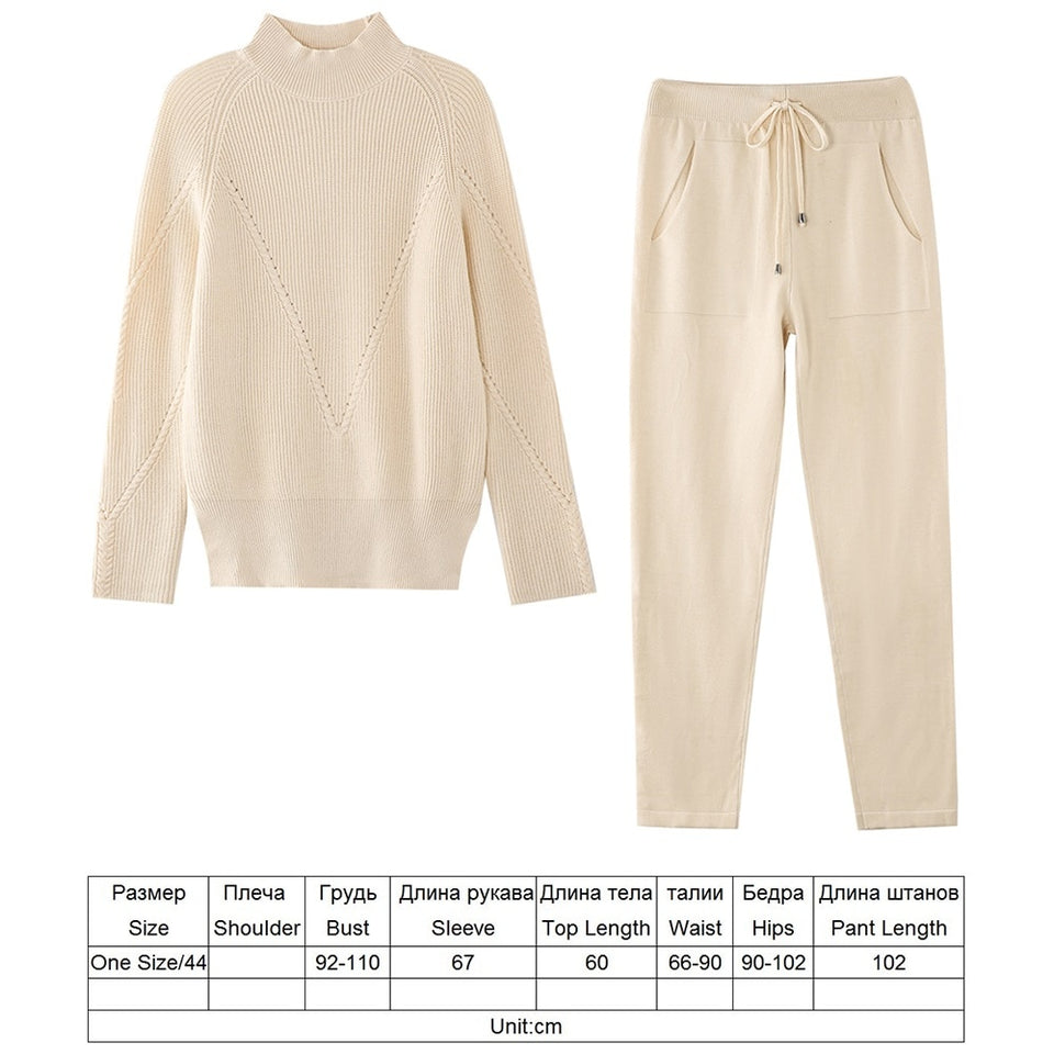 Autumn Tracksuit:Turtleneck Sweater and Elastic Trousers