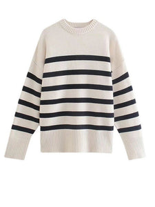 Autumn Striped Knitted Loose Sweater Pullover