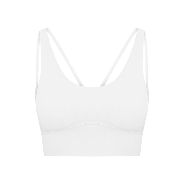 Deep V Neck Sports Bra w/ Back Cross Strap
