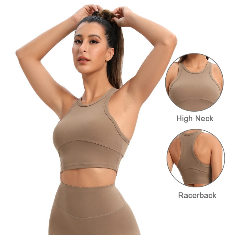 High Neck Padded Racerback Sports Top